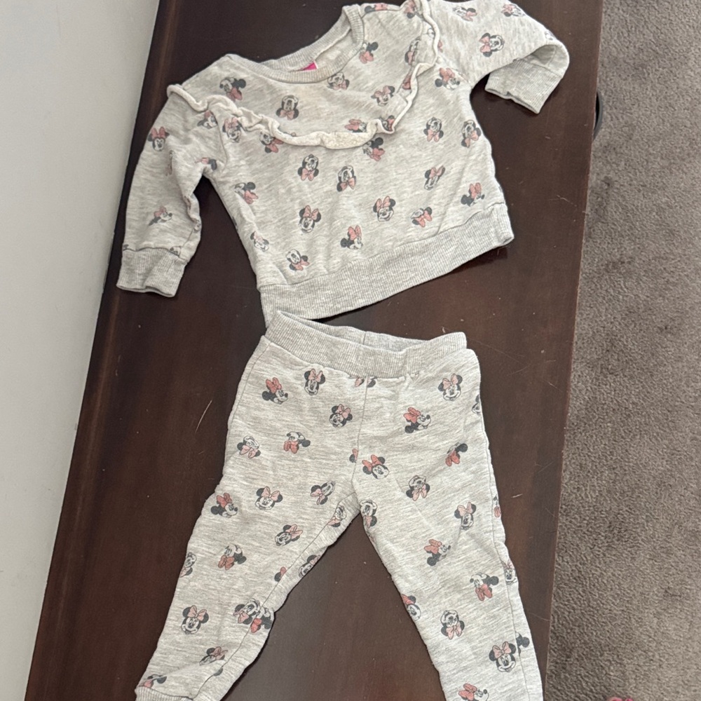 Disney Gray Kids Matching Set with Minnie Mouse Print